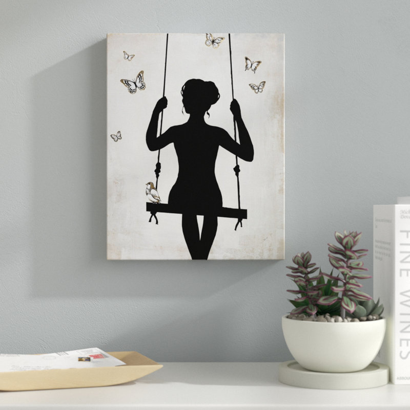 « summer swing », peinture sur toile, Cadre flottant noir, H 21,7 po x l 17,7 po x P 1,75 po