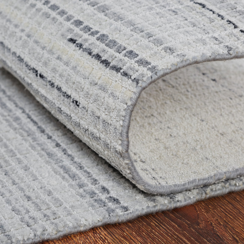 Plamena Hand Loomed Plaid Area Rug in Gray, Rectangle 10' x 14'