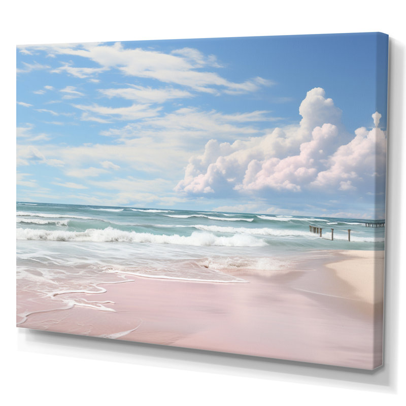 «Pink Minimalisme Beach Landscape III - Coastal Beach», art mural pour le salon, H 34 po x l 44 po x P 1,5 po, Toile tendue