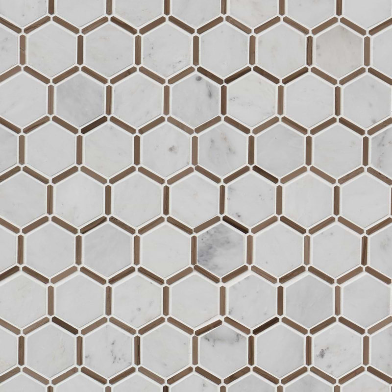 Florentine 2"Hexagon Polished Marble Mosaic, Asian Statuary White/Gray