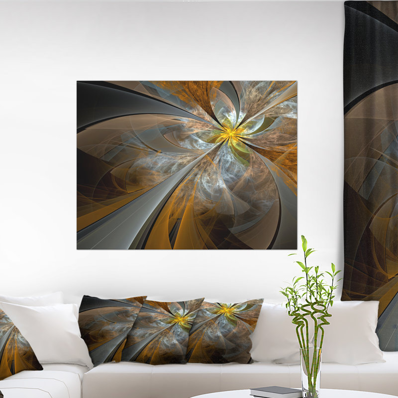 Symétrique fleur jaune fractal - impression d'art graphique, H 30 po x l 40 po, Toile avec cadre flottant, Ne s’applique pas