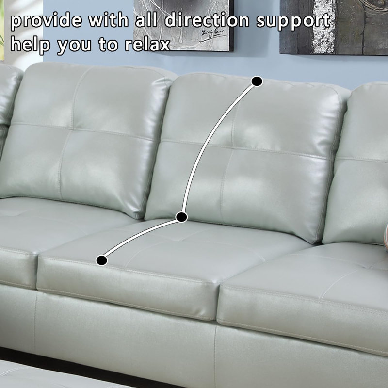 Bawan Faux Leather L-Shaped Sectional, Left Hand Facing, Silver/Green Faux Leather
