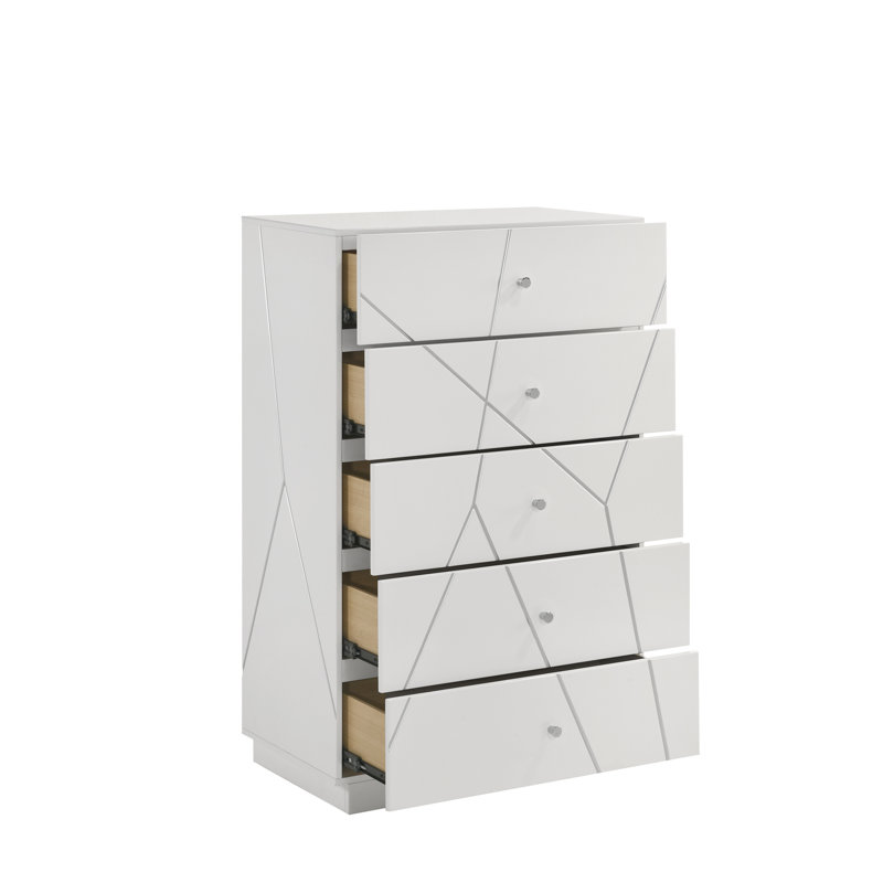 Commode - Finition laquée avec motif géométrique et tiroirs spacieux pour rangement moderne - blanc