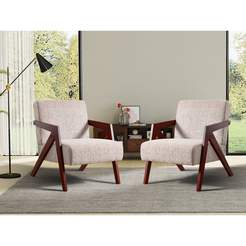 23.8'' Wide Mid-Century Upholstered Soft Accent chair With Z-Shaped Solid Wood Legs (Set of 2), Beige