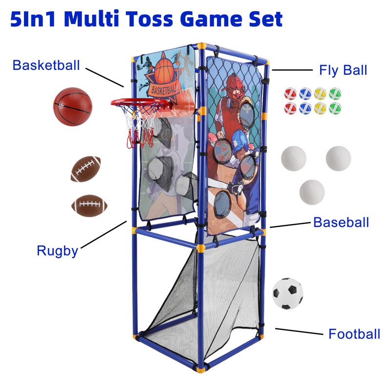 Ensemble de jeu multi-lancer 5-en-1 - Football, baseball, basketball, rugby et ballon volant