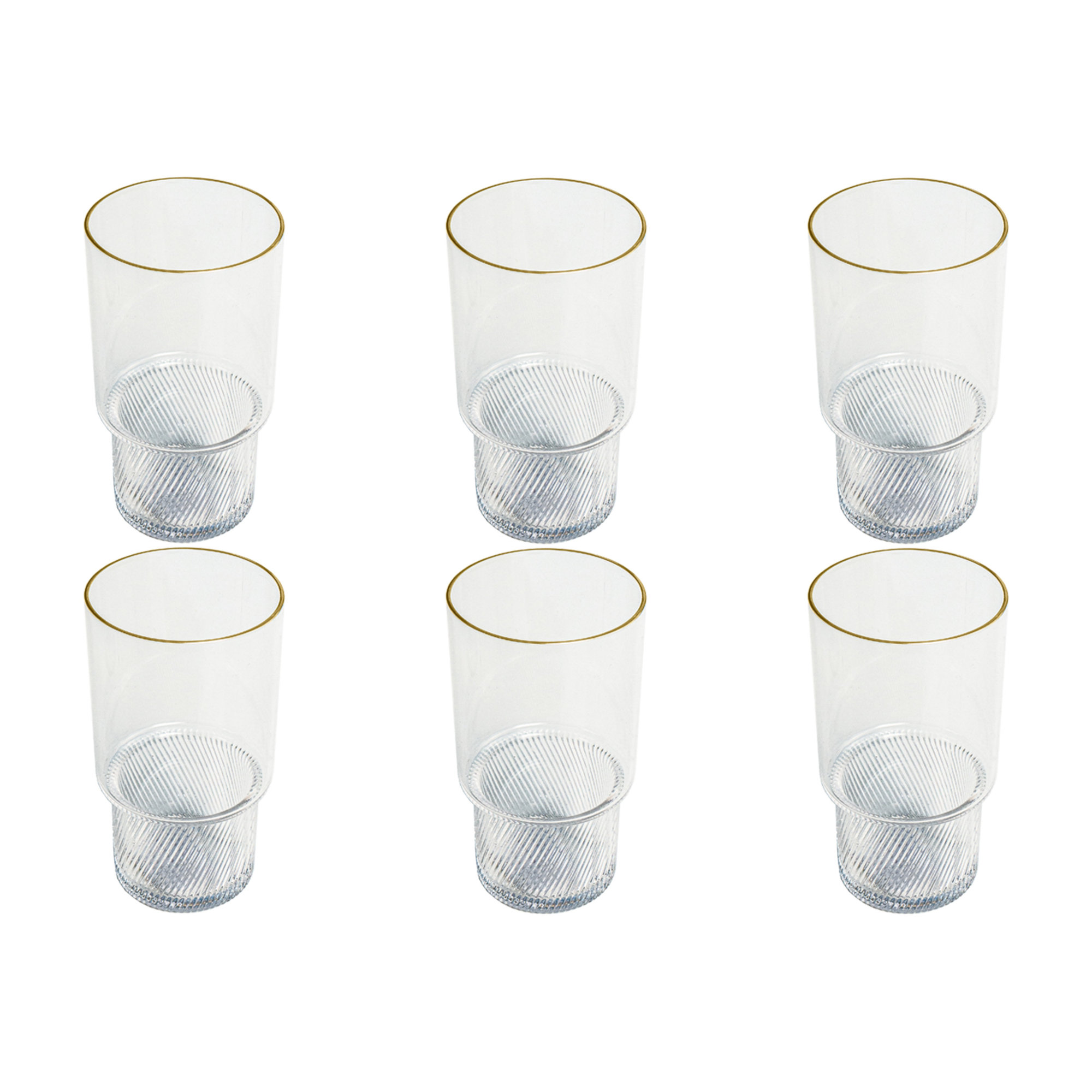 Stax Optic Twist Coupe, Clear with Gold Rim, 11.0 oz, Set of 6