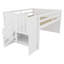 Structure de lit mezzanine pleine grandeur en bois massif avec escalier intégré, tiroir de rangement, tablette et lumière DEL 7 couleurs pour chambre d'enfant, blanc-1459225555