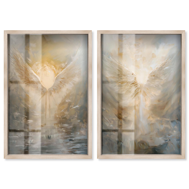Ensemble de décoration murale bohème « Elysian Feathers Duet Shadowbox Print » doré par Art Remedy, cadre noir, 10 x 15