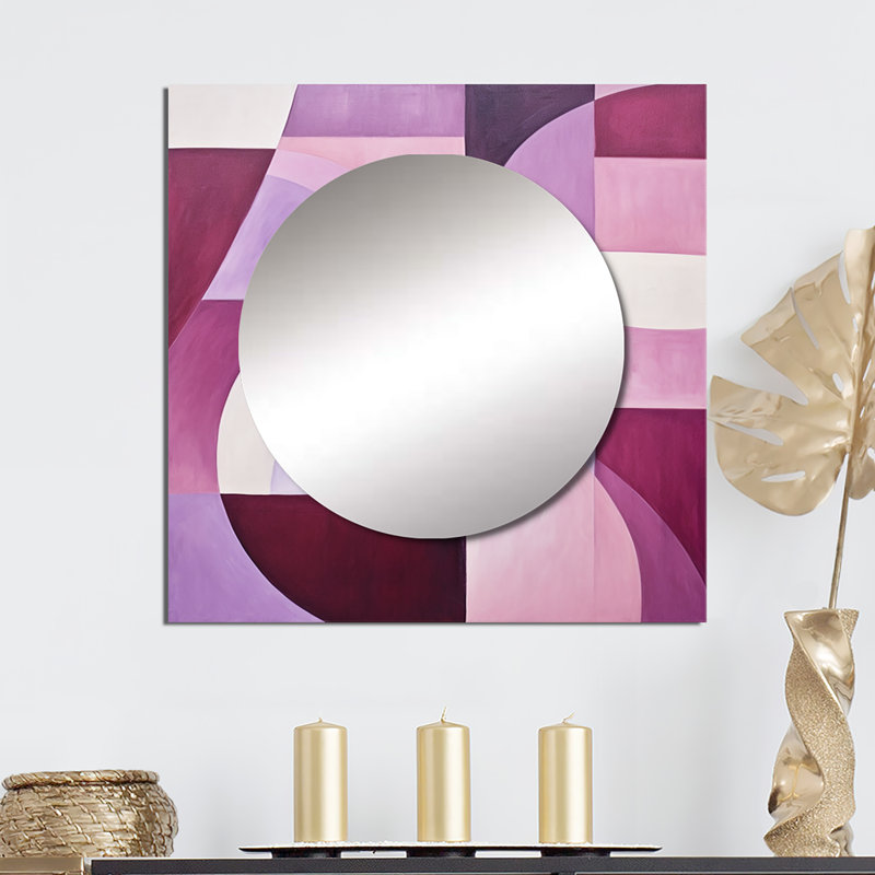 Mauve Motion Abstract Shapes - Miroir carré à formes abstraites pour décoration murale, 29 po x 29 po