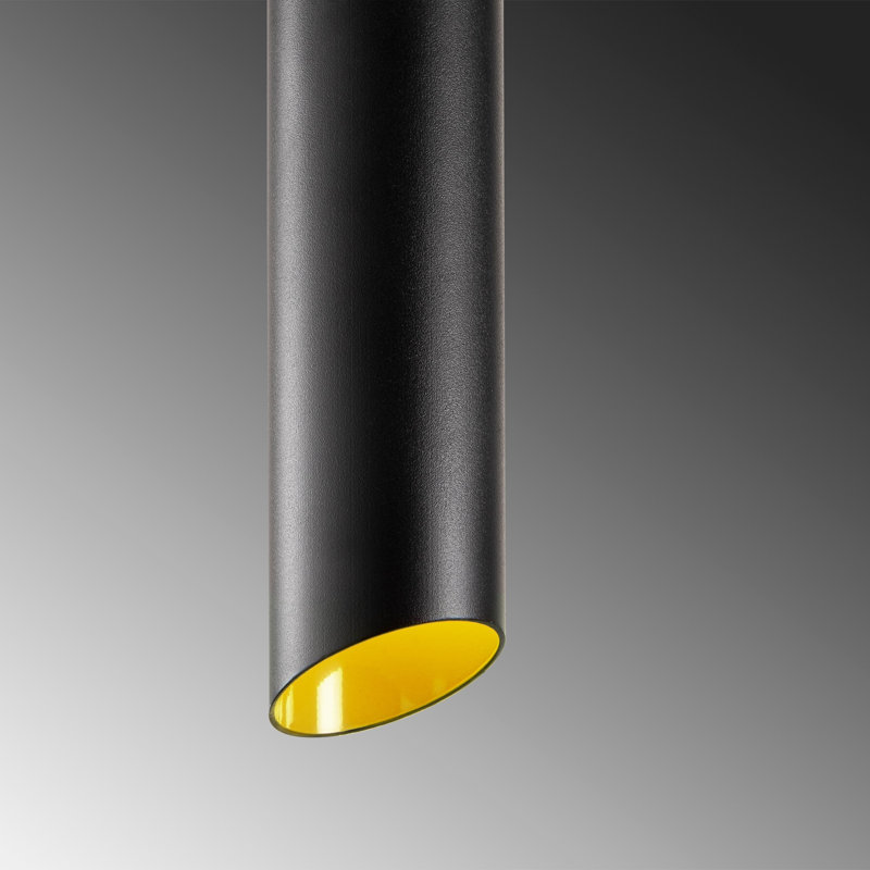 Luminaire suspendu cylindrique 3 lumières Aidie, Noir / Jaune