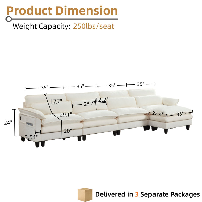 Canapé rembourré Cloud, canapé modulaire en L avec repose-pieds pour salon, chambre à coucher, Beige