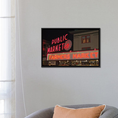 «Public Market Center & Farmers Market Neon Signs, Pike Place Market, Seattle, Washington, USA» par Lynn Seldon, reproduction de photo sur toile tendue