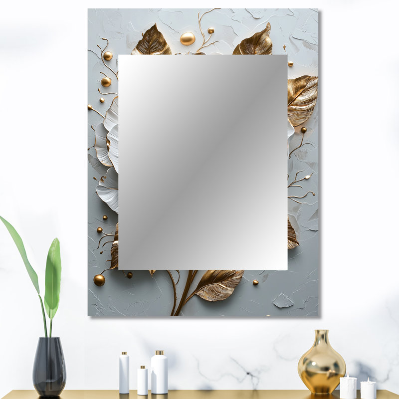 Blanc et or pivoine Bloom VII - miroir mural pivoine, miroir décoratif moderne, impression d'art en métal, 40 po x 30 po
