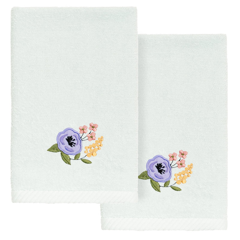 VERANO 2PC Embellished Fingertip Towel Set Turkish Cotton Fingertip Towel, Aqua