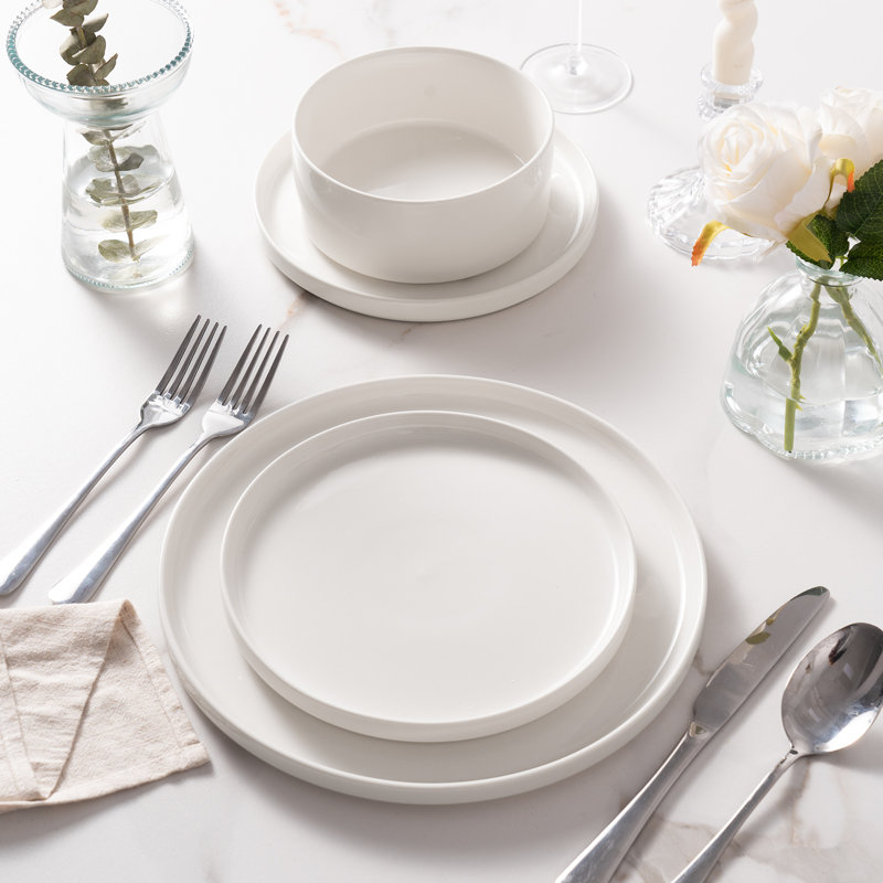  Assiettes et bols en jade, ensemble de vaisselle de 24 pièces, ensemble pour 8, blanc, Blanc