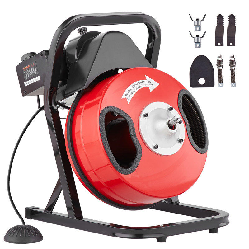 Drain Cleaner Machine 50FT x 1/2Inch Manual Feed Snake Auger with 4 Cutter