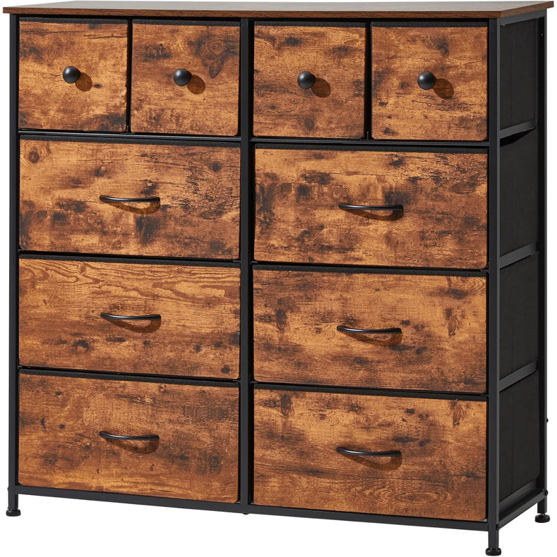 98 cm Chest Of Drawers, 10-Drawer with Handles, Brown/Black