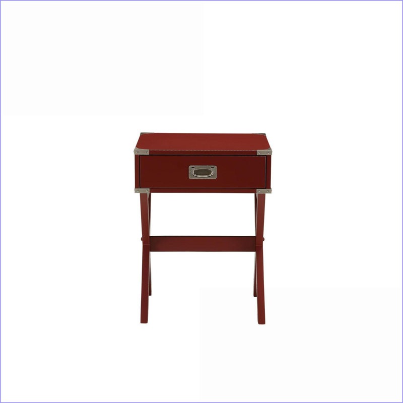 Table basse à finition rouge avec base en bois en X, plateau carré compact et amp; Tiroir fonctionnel pour le salon