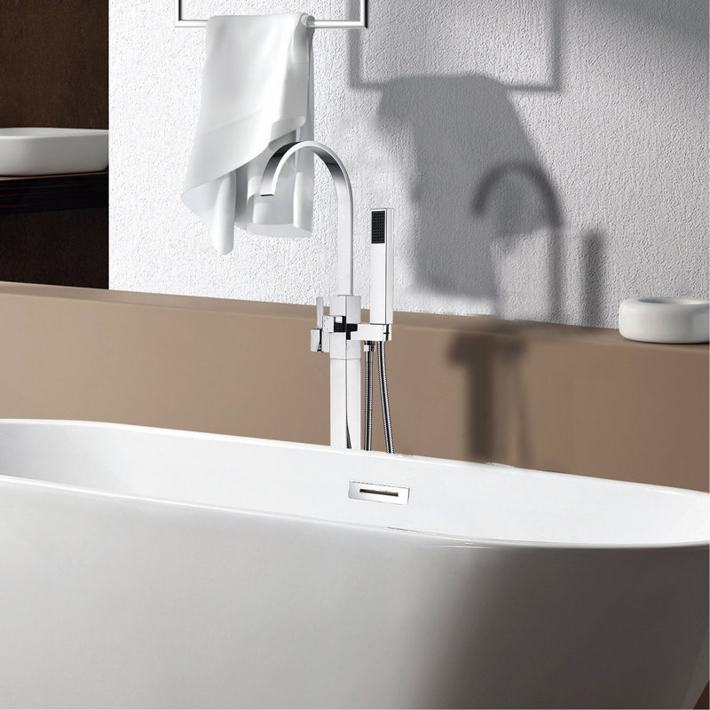 Freestanding Bathtub Faucet with Hand Shower, Chrome