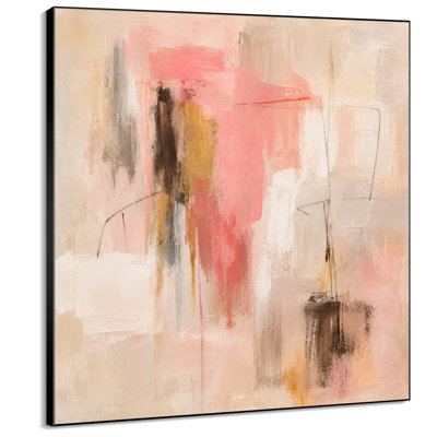 Très grand art mural imprimé sur toile - Beige pêche / rose, motif abstrait contemporain pour le salon ou la chambre à coucher - «Assemblage requis du cadre (cadre non fini)»