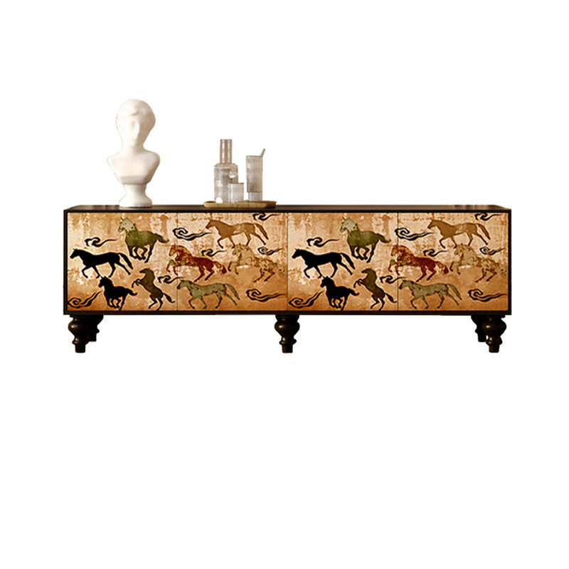 Pine TV Stand with Storage Cabinets, 21.65''H x 70.86''L x 15.75''W