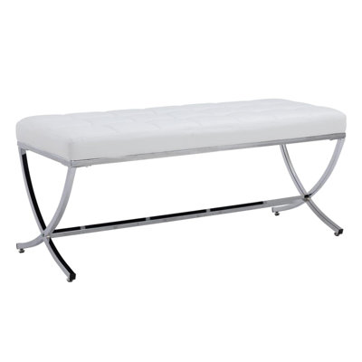 Modern Dining Bench,Button Tufted Ottoman Bench with Metal Legs,Upholstered Fabric Footstool -  Everly Quinn, 7528BF6FC9E84E47B3AD3A15C601057A