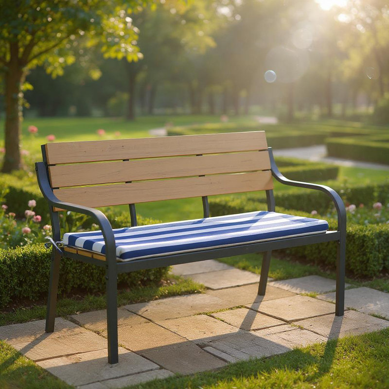 Garden Bench Pad Seat Cushion, Blue Striped