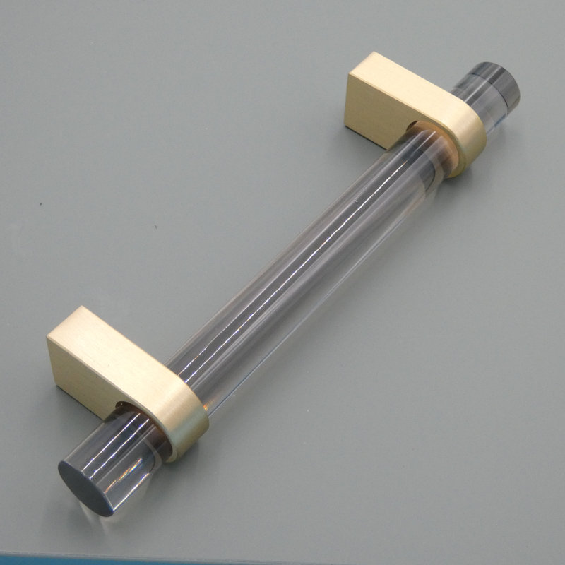 Acrylic Gray and Brass Cabinet and Drawer Pulls, 3.75", Gray