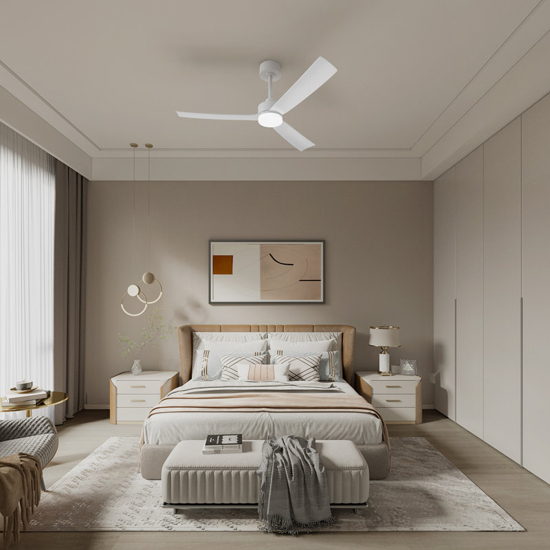 Ventilateur de plafond moderne à 3 pales de 52 po avec lumières DEL et télécommande, Blanc