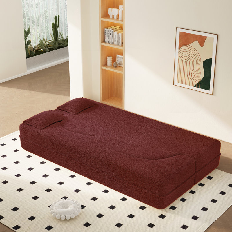 Canapé moderne avec 2 coussins, Tissu bourgogne