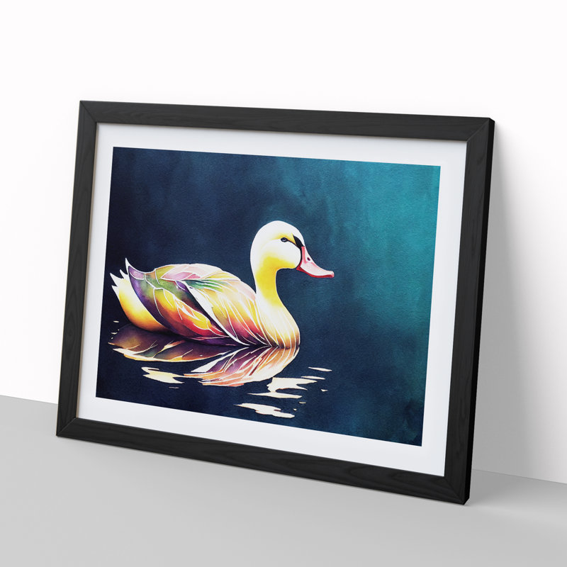 Watercolour Duck Vol.4 - Single Picture Frame Print, Black Framed, 46cm H x 64cm W x 2cm D