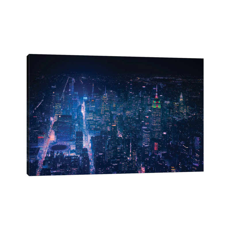 Nyc Neon Noir by Javier De La Torre - Wrapped Canvas Print