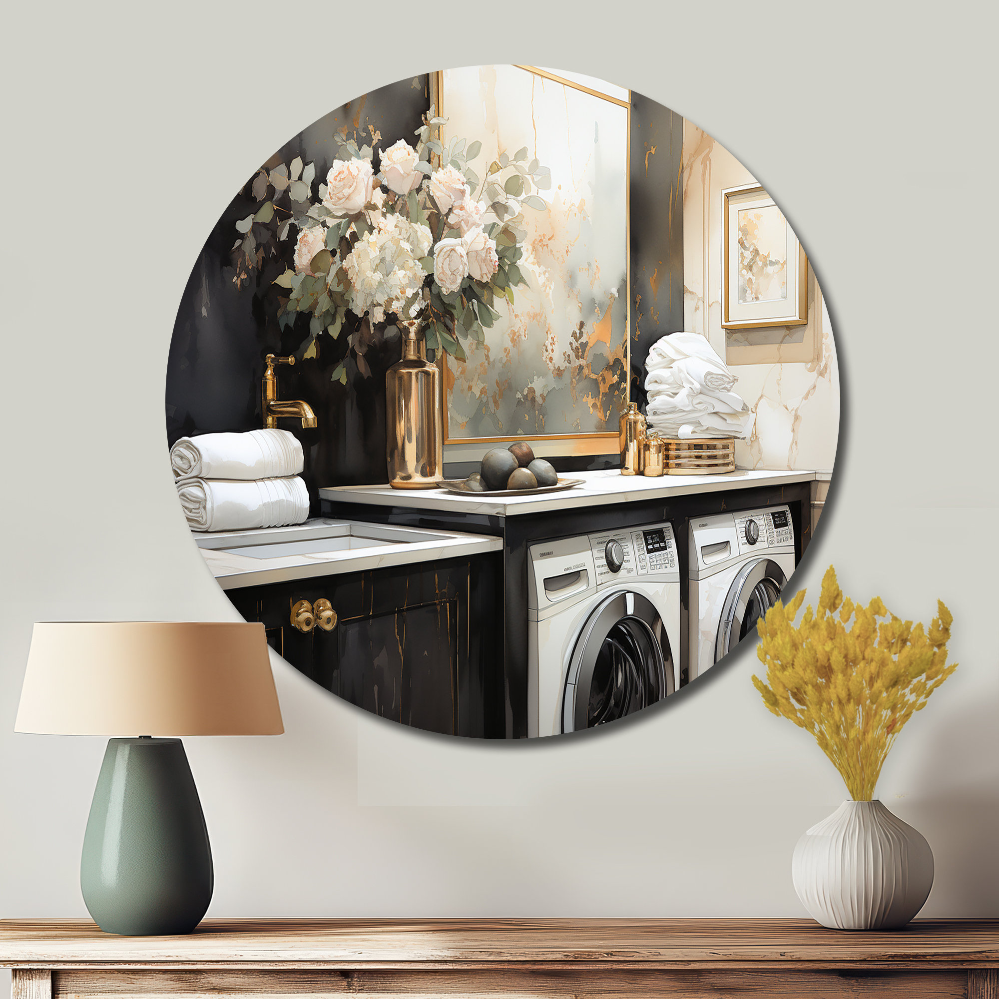 East Urban Home Laundry Room Art Deco II - Illustration Round Metal Art ...