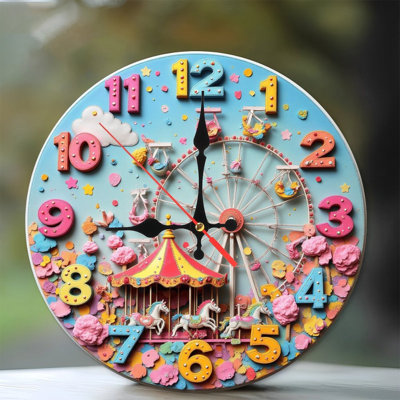 Colorful Carousel Clock Wall Decor