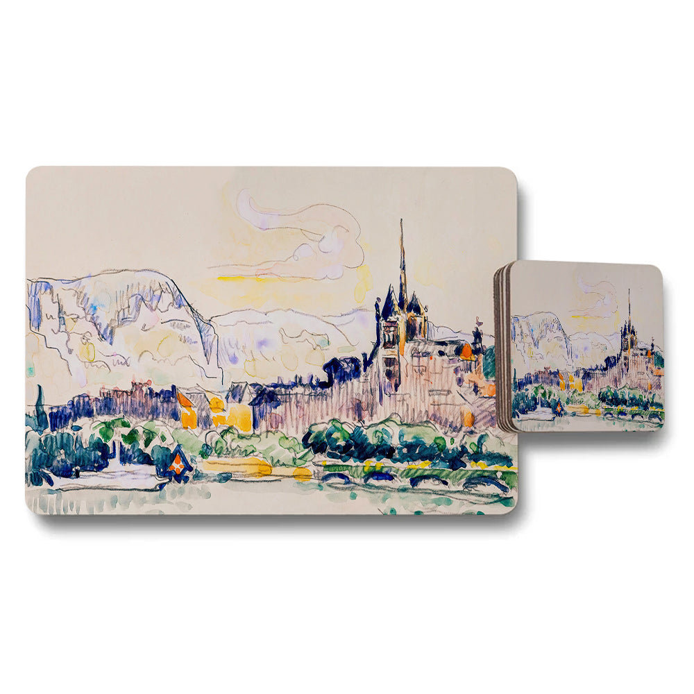 Impressionist Cityscape Placemat and Coaster Set River Landscape