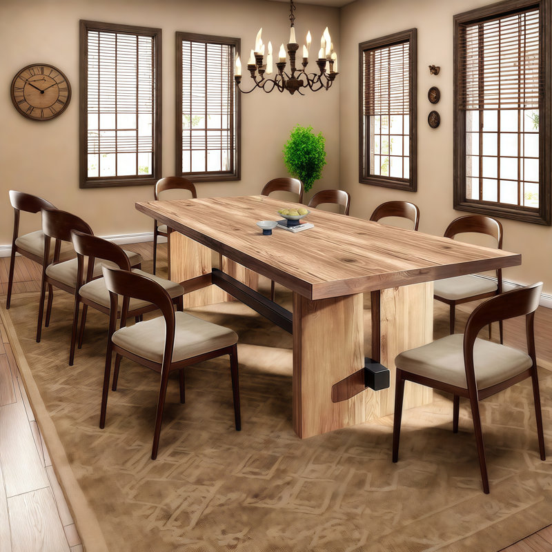 Solid wood rectangular dining table and chair set, 11