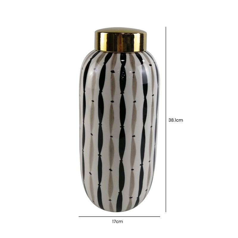 Hutsell Ceramic Ginger Jar with Lid for the Living Room, Modern Home Decor, 38cm H x 17cm W x 17cm D