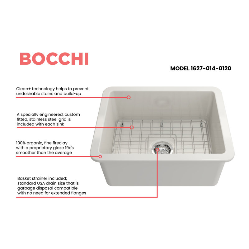 Sotto 24'' L Single Basin Kitchen Sink, Biscuit