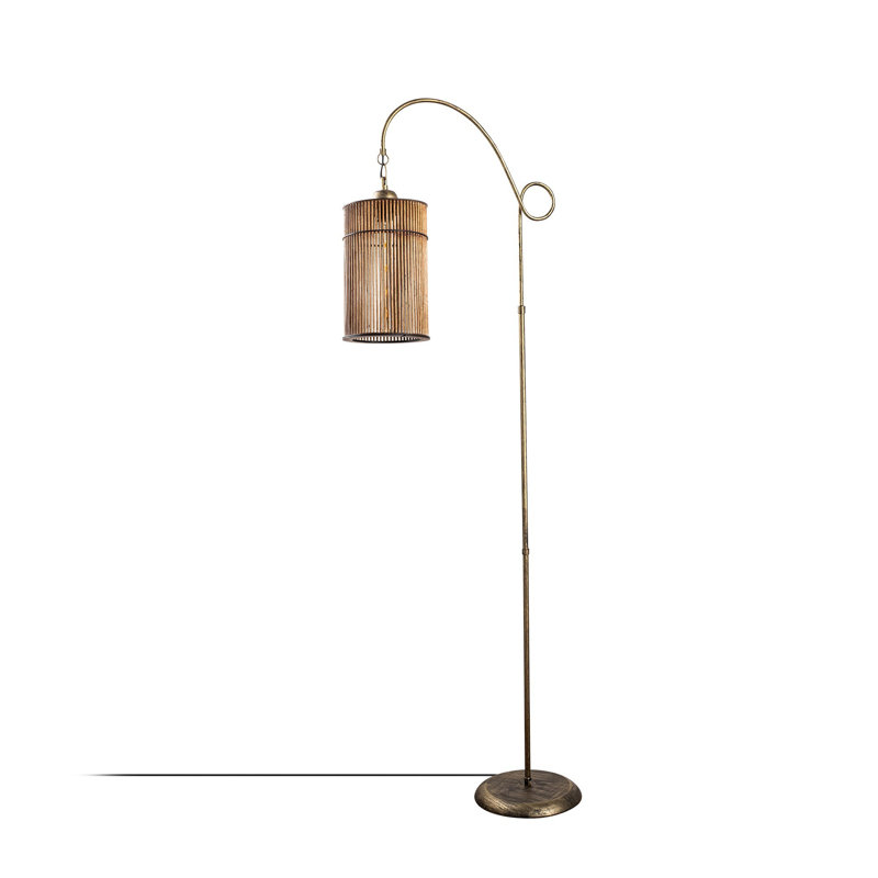 Stylish Floor Lamp with Metal Body, Antiquation Finish, 63.0 Inches Tall | Replica Bamboo Cap (7.9 x 7.9 Inches) | E27 Socket, Max 60W | CE Certified | Perfect for Living Room, Bedroom, & Modern Decor