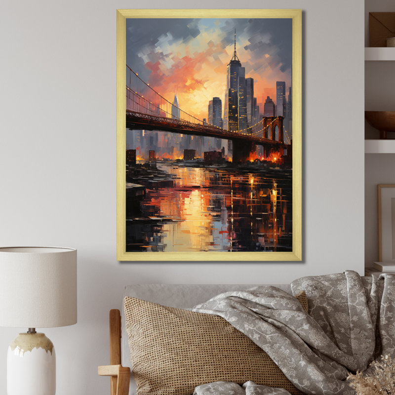 «Tandridge Coral Bridge Urban Silhouettes II», reproduction sur toile, H 32 po x l 24 po x P 1 po, Encadrement doré