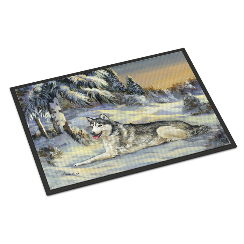 Guerrie Non-Slip Outdoor Doormat, Siberian Husky Winterscape