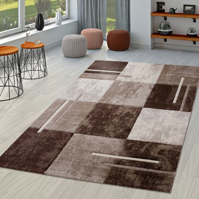 Tapis brun / beige / crème en polypropylène tissé à la machine Bewry