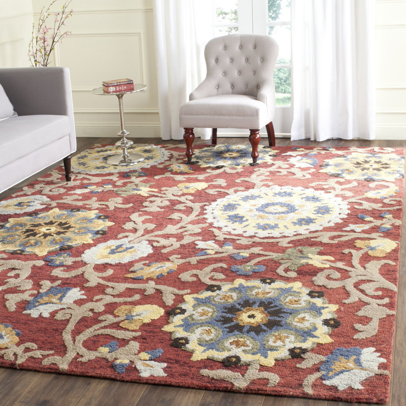 Tapis en laine à motif floral touffeté à la main Ferrera, Rectangle 6 pi x 9 pi