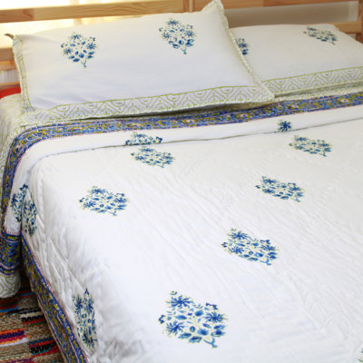 Hondah Cotton Floral Bedspread with Pillowcases Included