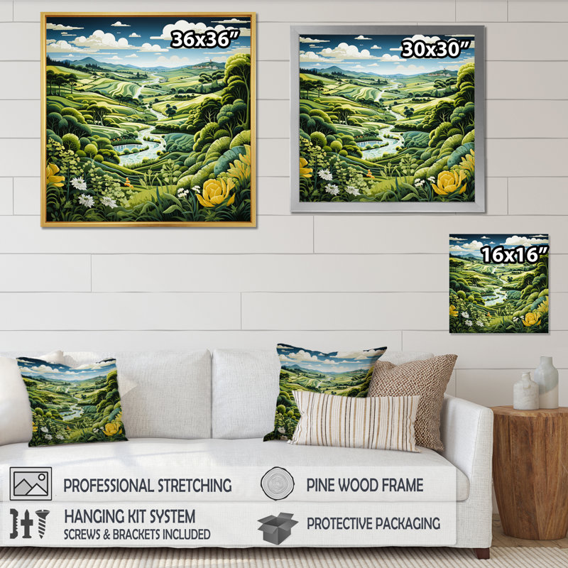 Countryside Green Pastures An I - Landscapes Canvas Wall Art, Toile tendue, H 30 po x l 30 po x P 1 po