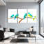 «Birds Four Blue Birds on Branch With Leaves», ensemble de 3 impressions d'art sur toile-1030220390