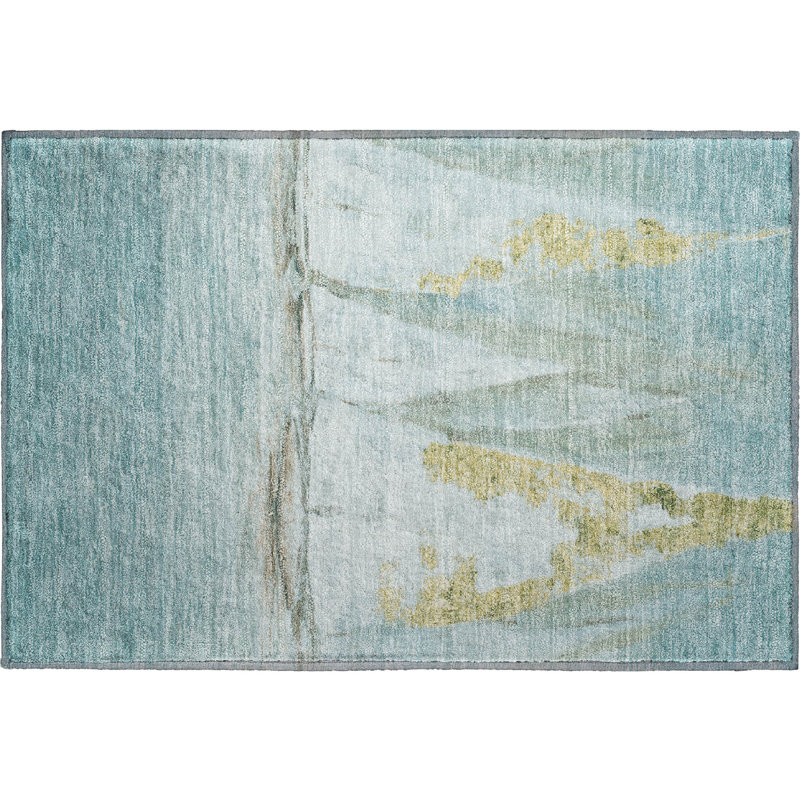 Premium Machine Washable Mayfield AMF2084 Coastal Rug, Teal, 8' Round