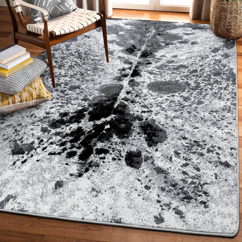 Black and White Tufted Synthetic Cowhide Rug, 4 x 5