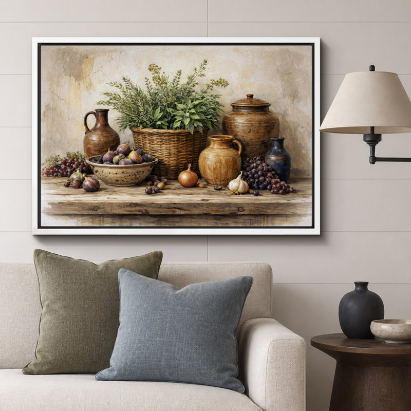 «Rustic Harvest Artwork Farmhouse Kitchen», reproduction d'art sur toile encadrée, H 16 po x l 24 po x P 1,5 po, Cadre blanc