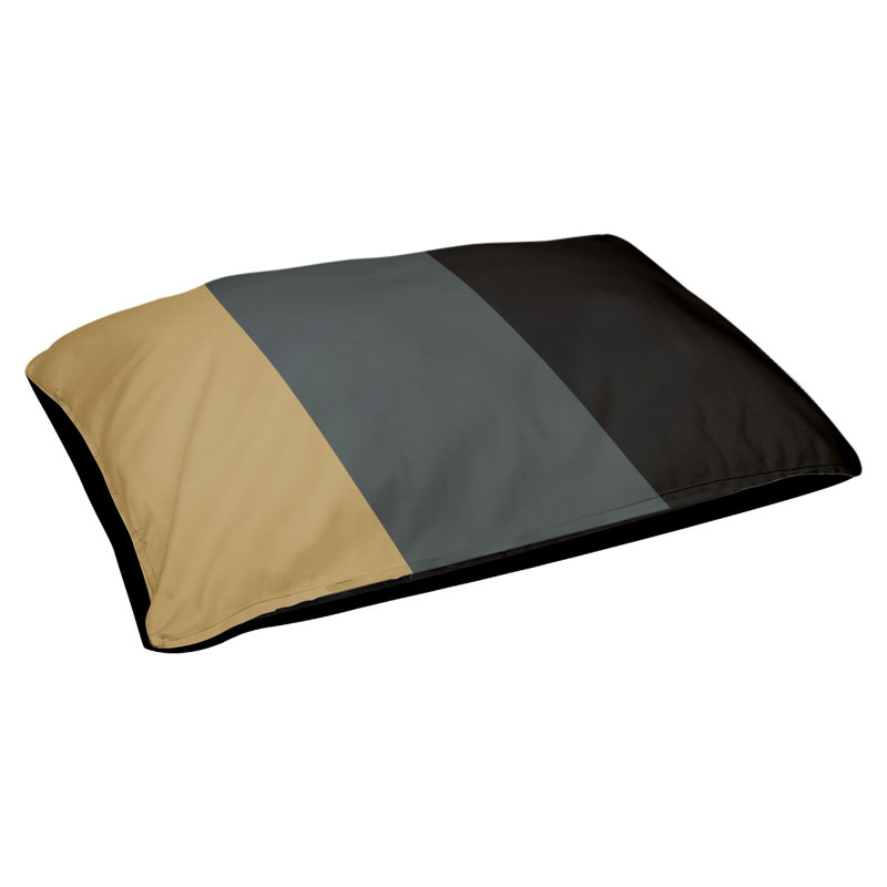 Coussin rectangulaire designer Tampa Bay, Petit (L 18 po x l 28 po), Or / gris acier / noir